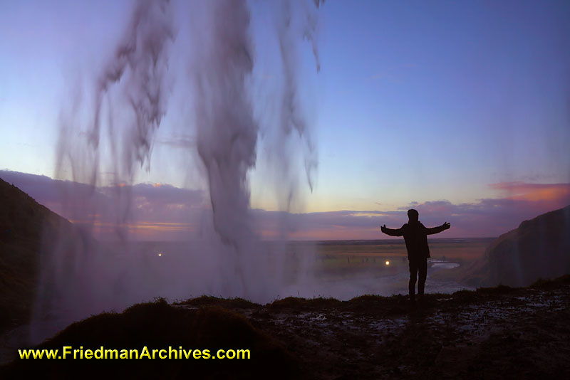 waterfall,silhouette,sunset,giant,Skogafoss,